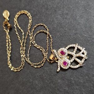 Avon owl necklace gold plated crystals on owl